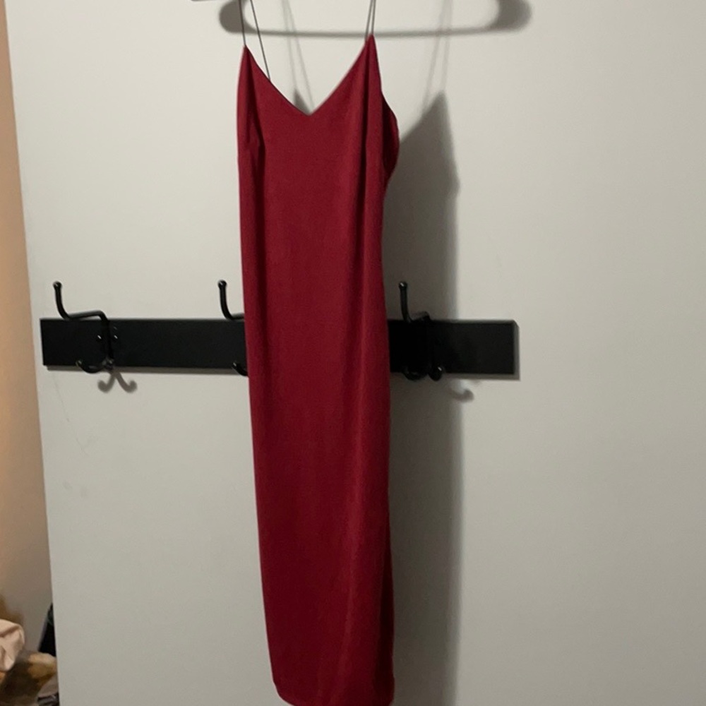 Black Strap Red Suede Dress